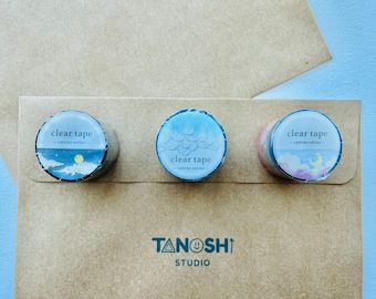 Canva Painting Washi | 30mm Clear Tape | Sky Cloud Painting | Mind Wave | For Scrapbooking, Journaling, Lettering, Gift Decorating, Mailing