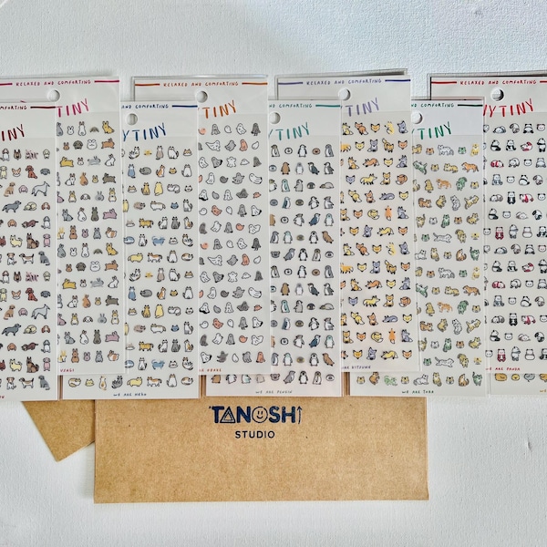 TINYTINY Sticker Sheets by Mind Wave Cute Kawaii Ghost Cat Tiger Bunny Rabbit Penguin Dog Super Small Aesthetic Teeny Tiny Japanese Stickers