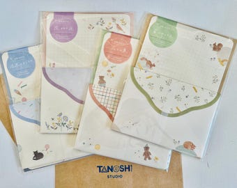 Sweetheart 4 Envelopes Letter Set Cute Japanese Lettering Mail Watercolor Painting Pattern Animal Designs Cat Teddy Bear Squirrel Fox Birds