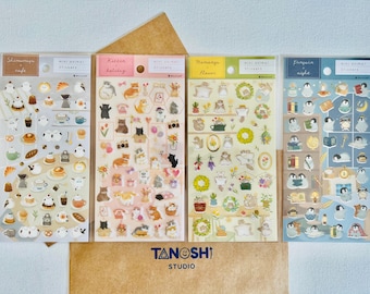 Mini Animals Sticker Sheets Made in Japan Cute Kawaii Animals Bird Cat Flying Squirrel Penguin Cartoon Tiny Small Stickers Soft Aesthetic