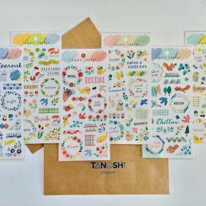 SUNNY SKETCH Sticker Sheets by Mind Wave Cute Kawaii Ghost Cat Tiger Bunny Rabbit Penguin Dog Super Small Aesthetic Teeny Tiny Pastel Letter
