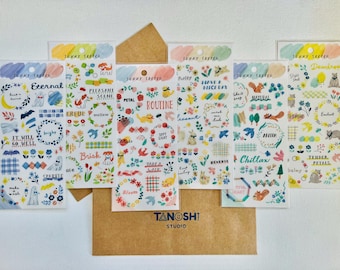 SUNNY SKETCH Sticker Sheets by Mind Wave Cute Kawaii Ghost Cat Tiger Bunny Rabbit Penguin Dog Super Small Aesthetic Teeny Tiny Pastel Letter