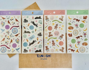 Kawaii Animal Sticker Sheet: Japanese Watercolor Stickers