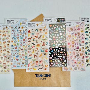 Original Designs Sticker Sheets by Mind Wave Cute Kawaii Sea Creatures Cat Tiger Bunny Rabbit Penguin Dog Animals Aesthetic Japanese