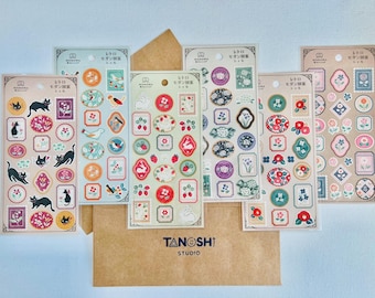 Wanowa Stamp Sticker Sheets Made in Japan Cat Mail Stamps Japanese Paper For Scrapbooking, Journaling, Planning, Decorating, Envelope Seal