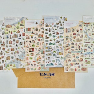 Machi Map Sticker Sheets by Mind Wave Cute Kawaii Small Little Map Town City Park Building House Car Aesthetic Teeny Tiny Japanese Stickers