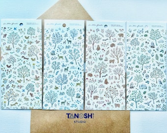 Hojas de pegatinas "En el bosque" de Mind Wave: adorables animales kawaii para scrapbooking, diario, planificación, decoración, programación y mucho más.