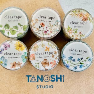 Lyric Series Clear Washi Tape 30mm Mind Wave For Scrapbooking, Journaling, Lettering, Gift Decorating, Mailing Flowers Floral Green Botanic
