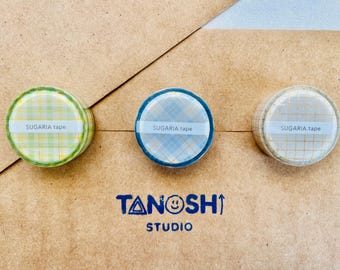 SUGARIA washi tape 15mm by Mind Wave Made in Japan Ribbon shaped Gold accents checker design wrapping style