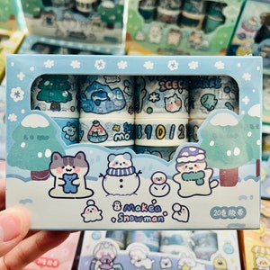 20 Rolls Cute Animal Washi Tape Set Light Blue | Cute Cartoon Tapes | For scrapbooking, journaling, decorating, crafting, planning