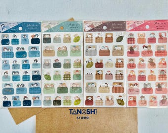 Mattari Animals Sticker Sheets Made in Japan by NB CO Mellow Soft Sleeping Animals with blanket Bird Cat Squirrel Penguin