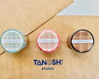 SUGARIA washi tape 30mm by Mind Wave Made in Japan Ribbon shaped Gold accents checker design wrapping style