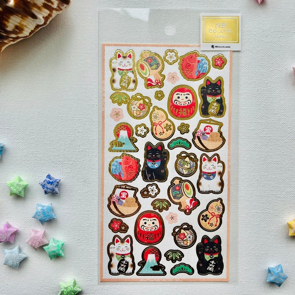 Japanese Money Cat Sticker Sheets | Made in Japan | Lucky Neko & Traditional Japan Designs | For Scrapbooking, Journaling, Planning, Decor