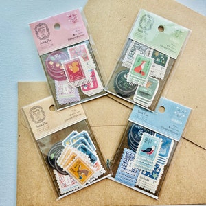 Vintage Post Stamps Flakes | Made in Japan | 20 pcs 5 Designs | For Scrapbooking, Journaling, Planning, Decorating, Envelope Seal Gift, Cute