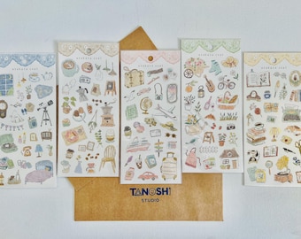 Utakata Sticker Sheets by Mind Wave Cute Kawaii Ghost Night Coffee Travel Garden Room Cozy Soft Pastel Color Aesthetic Japanese Stickers
