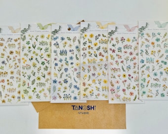 Neat Flower Sticker Sheets by Mind Wave Cute Kawaii Small Flowers Leaves Watercolor Water Painting Style Gorgeous Little Plants Ornaments