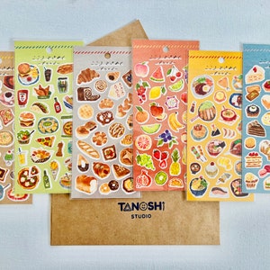 Food Sticker Sheets by Mind Wave Sushi Pizza Fruit Bread Cake Croissant Sandwich Egg Breakfast Lunch Dinner Cupcakes Smoothie Burgers Tacos