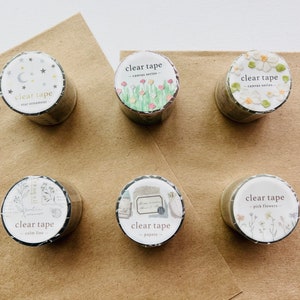 Flowers Papers Stamps Washi Tape | 30mm | Transparent Clear Tape | Mind Wave | For Scrapbooking, Journaling, Lettering, Decorating, Mailing