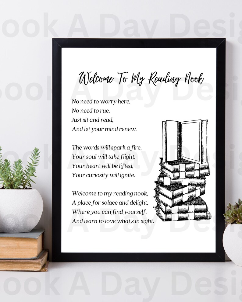 Reading Nook Room Decor Poem PDF JPG Digital Download, Reading Nook Wall Art, Reading Corner