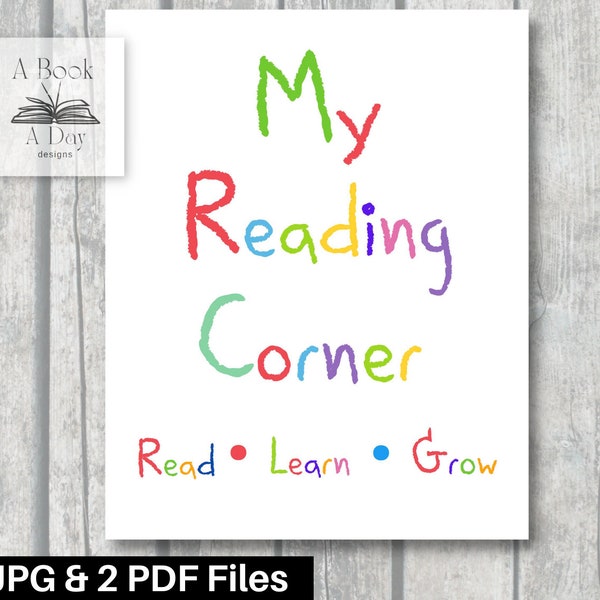 My Reading Corner Kids Digital Download Sign PDF JPG, Reading Corner Sign for Reading Nook