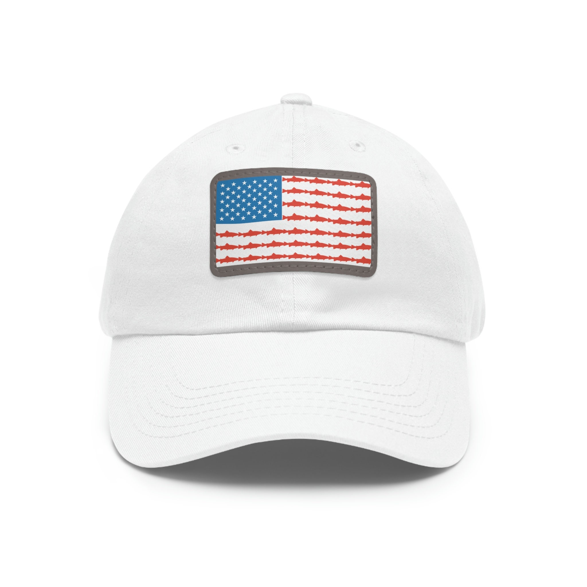 Hat With Leather Patch American Flag Fish Stripes. Fisherman Gift