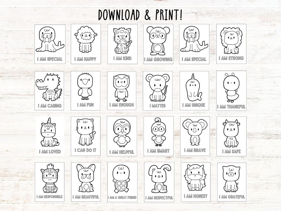 Positive Affirmations Printable Flashcards Coloring Cards Kids Coloring ...