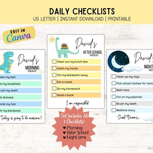 Editable Daily Responsibility Chore Chart for Kids | Dinosaur | Daily Routine | Daily Checklist | Digital Download |