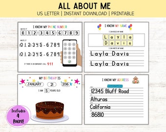 All about me | Printable Activity | Bundle | Preschool Activity | Digital Download