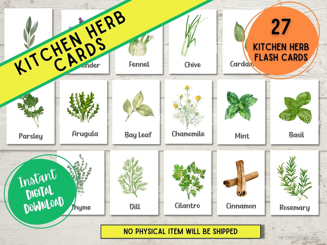 Buy 27 Printable Kitchen Herb Flash Cards Preschool Online in India - Etsy