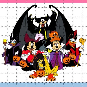 Halloween Fab 5 Villains Mickey Minnie Donald Daisy Goofy Pluto As Villains - PNG (Colour/Black & White) Jafar Maleficent Scar Hook Queen