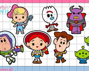 Toy Story Chibi PNG Woody Buzz Lightyear Jessie Aliens Zurg Rex Forky - Hand Drawn Perfect For Bunting, Magnets Or Stickers Colour & Outline