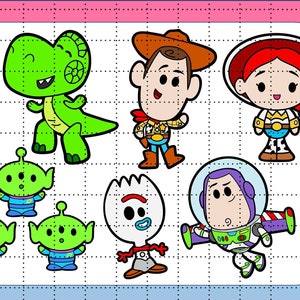 Toy Story Chibi SVG & PNG Woody Buzz Lightyear Jessie Aliens Zurg Rex Forky - Hand getrokken kleur en omtrek