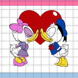 Donald and Daisy Chibi Kiss High Quality PNG Colour & Outline Wedding (Perfect for stickers)