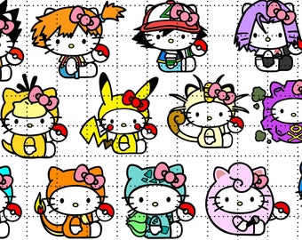 Kitty Pocket Monster PNG Bundle (16 images superposées par couleur) Haute Qualité