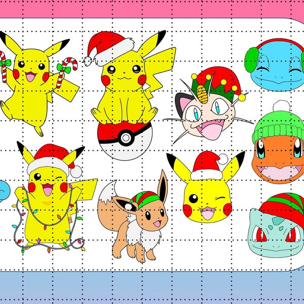 Christmas Pokemon Bundle Pocket Monster PNG & SVG Pikachu Meowth Eevee Charmander Squirtle Bulbasaur