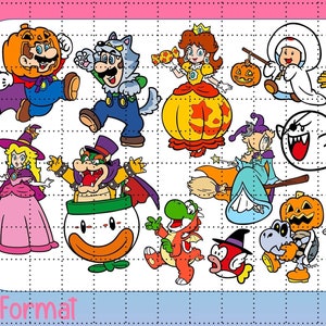 Halloween Mario PNG Files Hand Drawn Mario Peach Bowser Daisy Luigi Daisy Yoshi