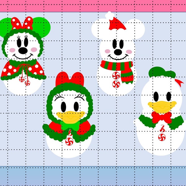 Mickey Minnie Donald Daisy Snowmen Christmas- SVG & PNG