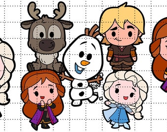 Frozen Chibi PNG Elsa Anna Kristoff Sven Olaf - Hand Drawn Perfect For Bunting, Magnets Or Stickers Colour & Outline