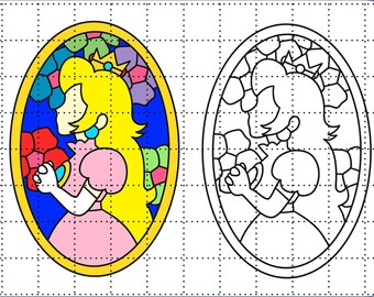 Princess Peach Stained Glass Window Bundle PNG Color/black & White ...