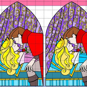Sleeping Beauty Disneyland Paris Stained Glass Aurora Philip Kiss PNG/SVG Blue & Pink