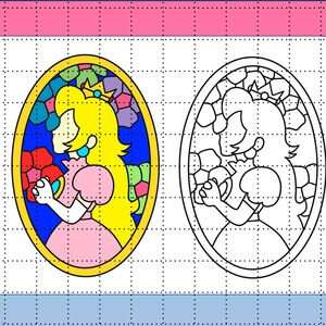 Princess Peach Stained Glass Window PNG Color/Black & White N64