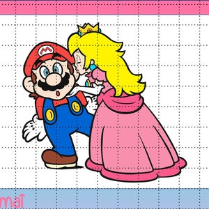Mario & Princess Peach Kiss PNG / SVG Colour and Outline