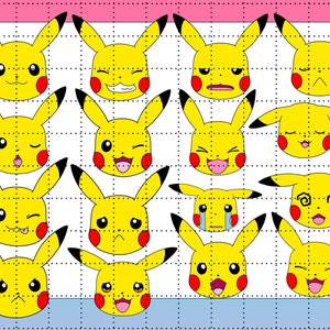 Pikachu Faces PNG Pocket Monster x24 Colour x24 Outline