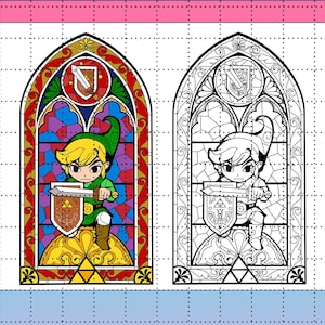 Zelda Stained Glass Window PNG Color/Black & White Link Legend Of Zelda High Quality