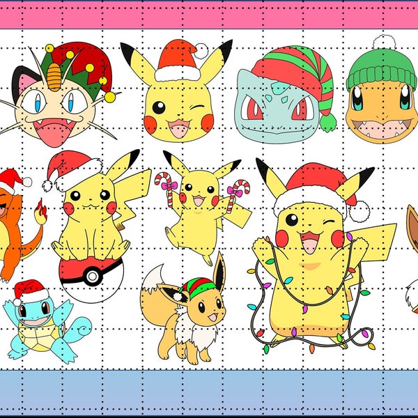 Christmas Pokemon Bundle Pocket Monster PNG Pikachu Meowth Evee Charmander Squirtle Bulbasaur