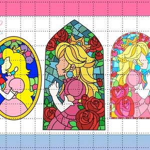 Princess Peach Stained Glass Window Bundle PNG Color/Black & White Mario N64/Galaxy/Movie