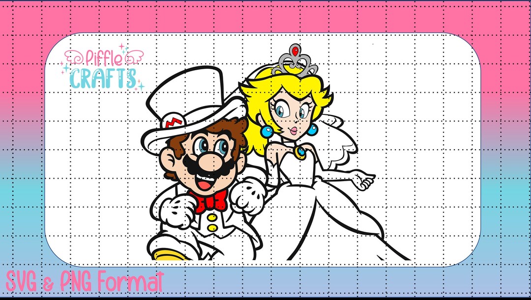 Mario & Princess Peach Wedding SVG PNG Color Black/white - Etsy