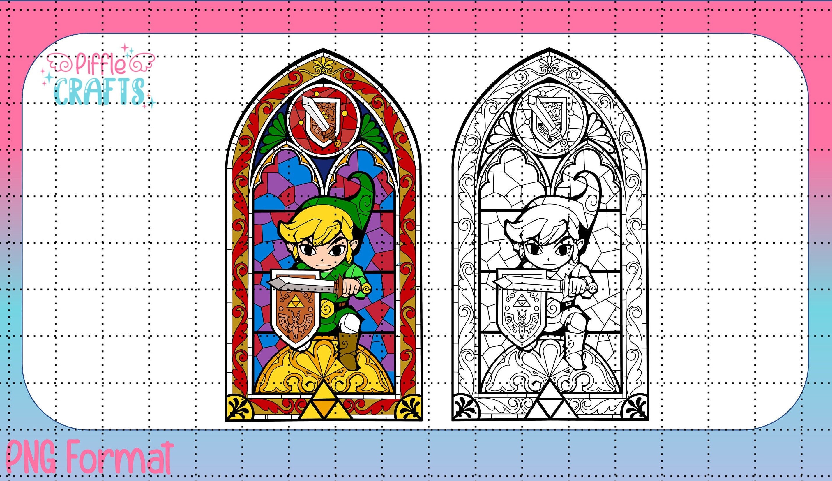 Zelda Stained Glass Window PNG Color/black & White Link Legend of Zelda High Quality - Etsy