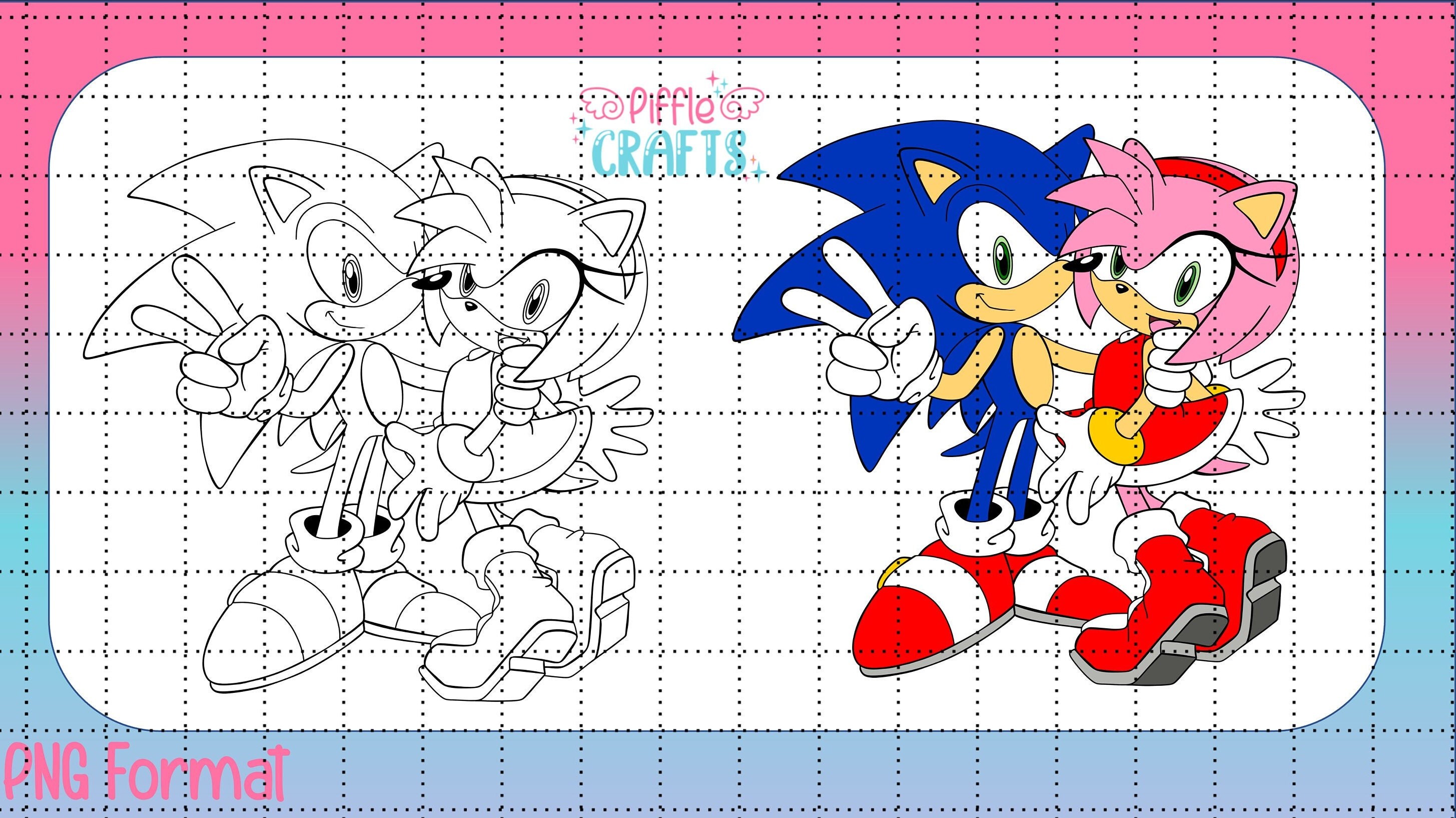 Sonic the Hedgehog & Amy Rose PNG 4 Files Colour/outline - Etsy