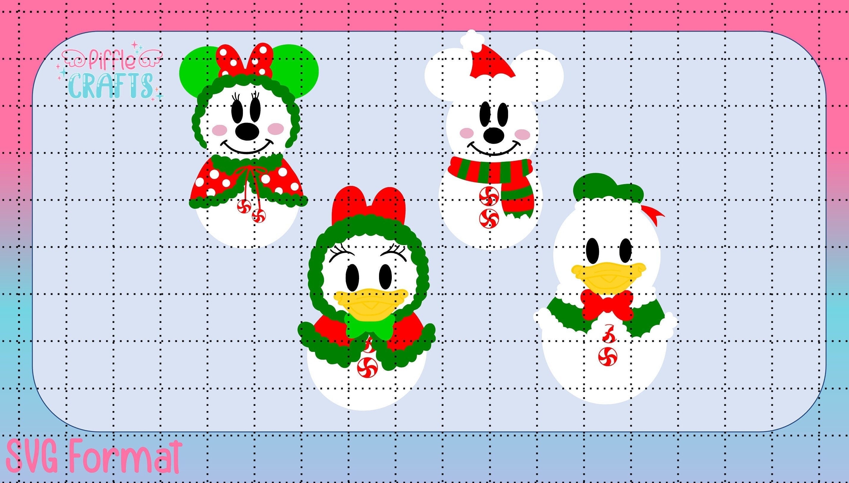 ミッキー、ミニー、ドナルド、デイジー、雪だるま、クリスマス - SVG